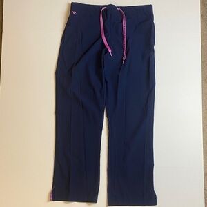 Med Couture womens 3 pockets scrub pants Navy with Pink Details